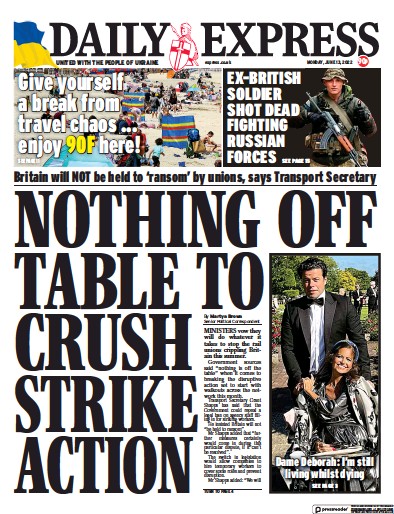 Daily Express (UK) Newspaper Front Page for 13 June 2022