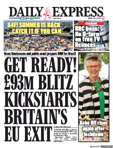 Daily Express Newspaper Front Page for 13 July 2020