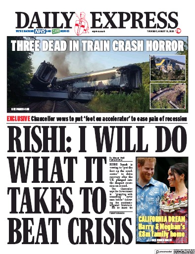 Daily Express Newspaper Front Page for 13 August 2020