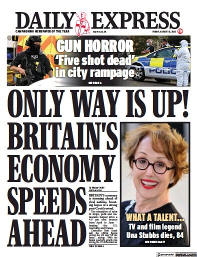 Daily Express (UK) Newspaper Front Page for 13 August 2021