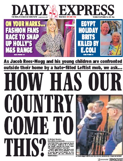 Daily Express Newspaper Front Page for 13 September 2018