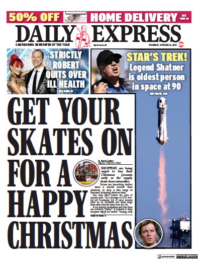 Daily Express (UK) Newspaper Front Page for 14 October 2021