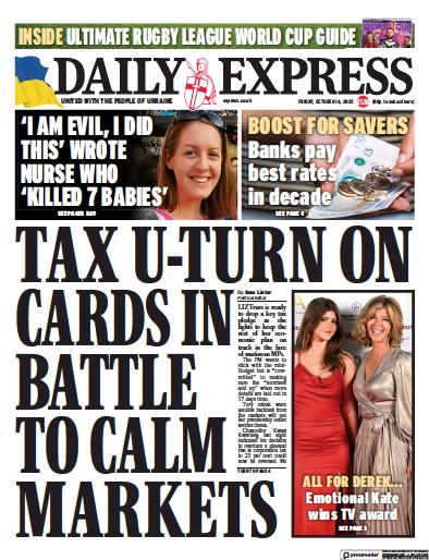 Daily Express Newspaper Front Page for 14 October 2022