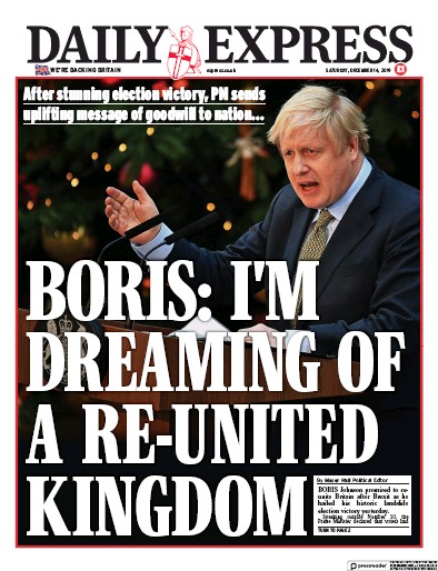 Daily Express Newspaper Front Page for 14 December 2019