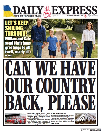 Daily Express Newspaper Front Page for 14 December 2022