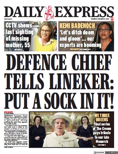 Daily Express Newspaper Front Page for 14 December 2023