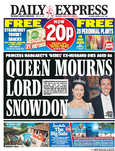 Daily Express Newspaper Front Page for 14 January 2017
