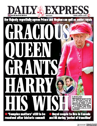 Daily Express (UK) Newspaper Front Page for 14 January 2020