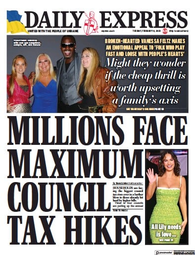 Daily Express (UK) Newspaper Front Page for 14 February 2023