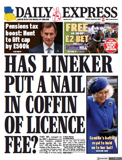 Daily Express (UK) Newspaper Front Page for 14 March 2023