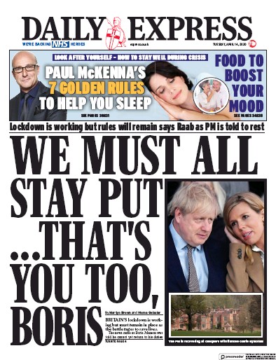Daily Express Newspaper Front Page for 14 April 2020