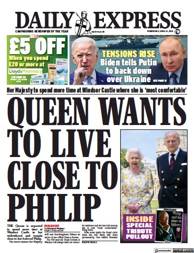 Daily Express (UK) Newspaper Front Page for 14 April 2021