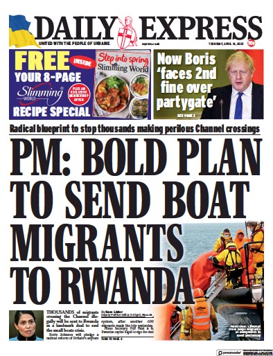 Daily Express Newspaper Front Page for 14 April 2022