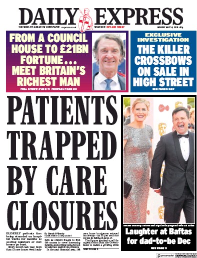 Daily Express Newspaper Front Page for 14 May 2018