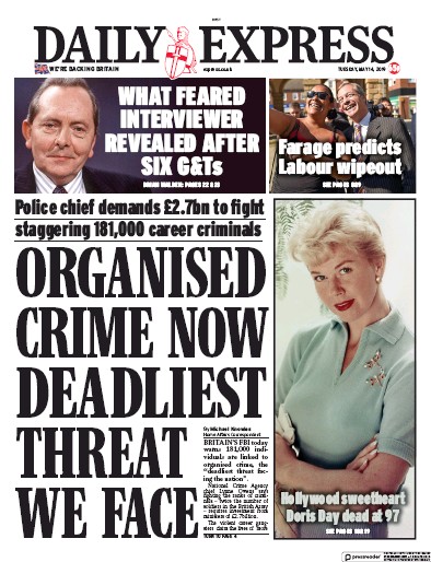 Daily Express (UK) Newspaper Front Page for 14 May 2019