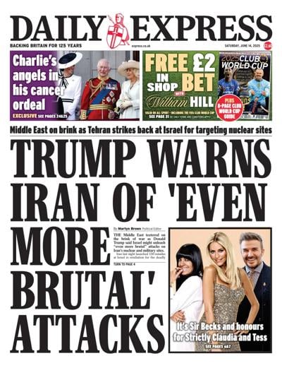 Daily Express (UK) Newspaper Front Page for 14 June 2025