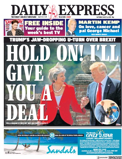 Daily Express Newspaper Front Page for 14 July 2018