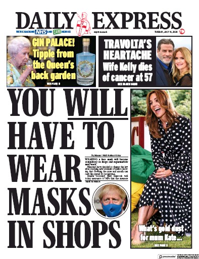 Daily Express Newspaper Front Page for 14 July 2020