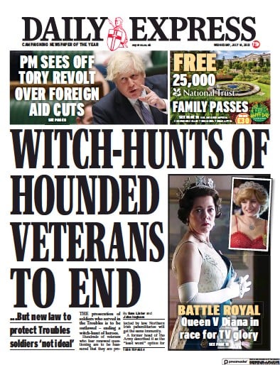 Daily Express (UK) Newspaper Front Page for 14 July 2021