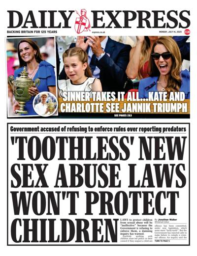 Daily Express (UK) Newspaper Front Page for 14 July 2025
