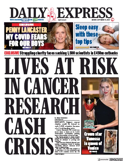 Daily Express Newspaper Front Page for 14 September 2020
