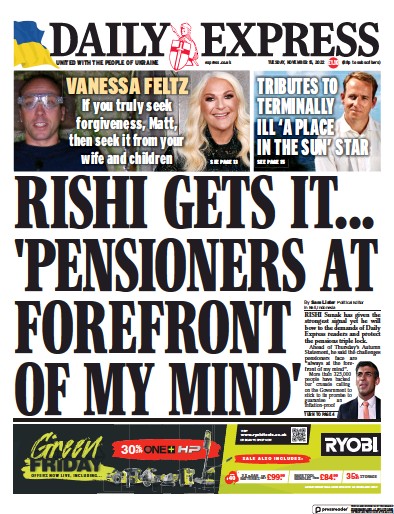 Daily Express (UK) Newspaper Front Page for 15 November 2022