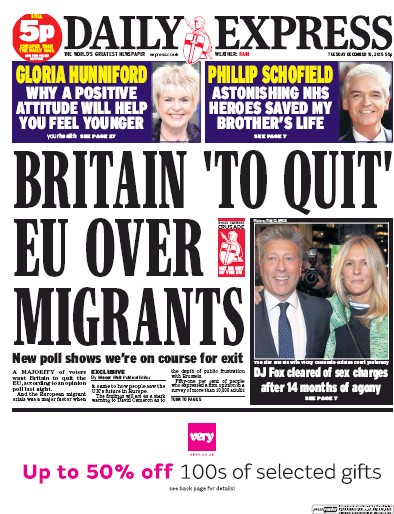 Daily Express (UK) Newspaper Front Page for 15 December 2015