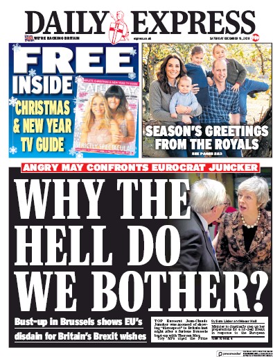 Daily Express (UK) Newspaper Front Page for 15 December 2018