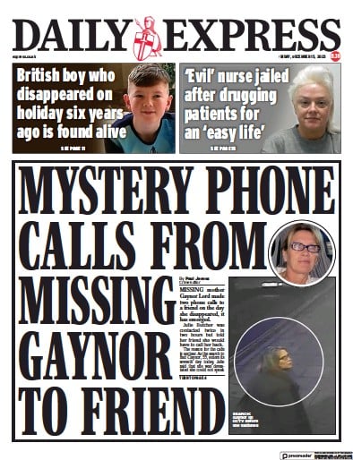 Daily Express Newspaper Front Page for 15 December 2023