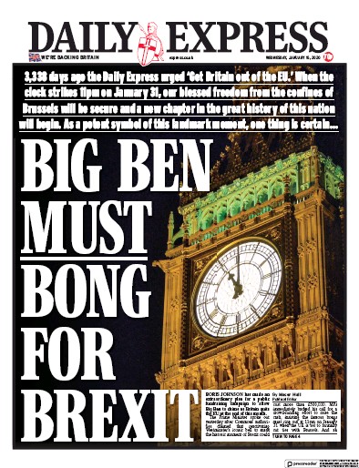 Daily Express Newspaper Front Page for 15 January 2020