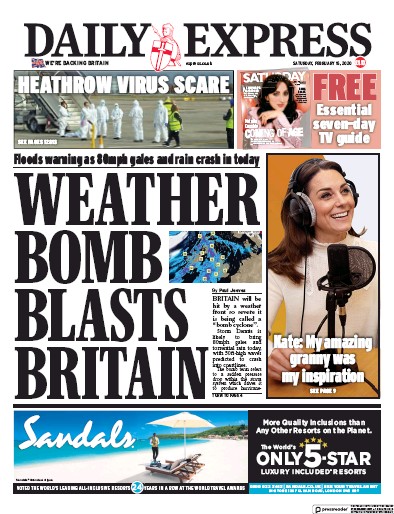 Daily Express Newspaper Front Page for 15 February 2020