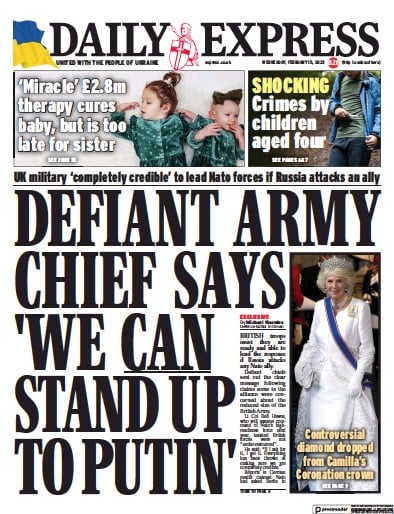 Daily Express (UK) Newspaper Front Page for 15 February 2023