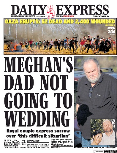 Daily Express Newspaper Front Page for 15 May 2018