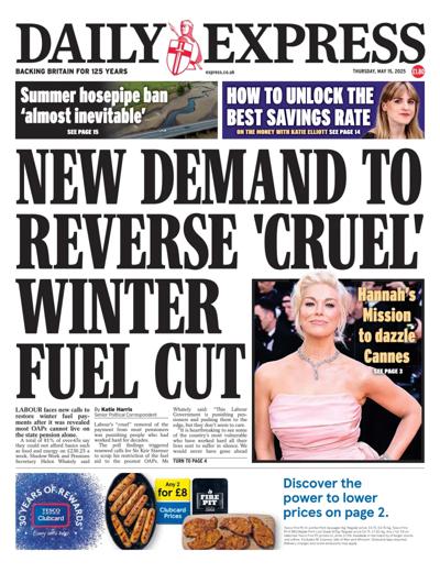 Daily Express (UK) Newspaper Front Page for 15 May 2025