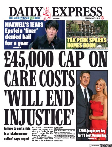 Daily Express Newspaper Front Page for 15 July 2020