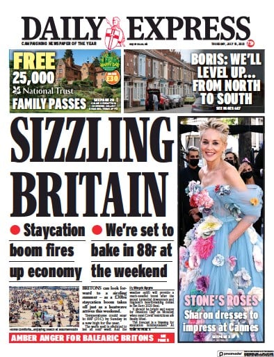 Daily Express (UK) Newspaper Front Page for 15 July 2021