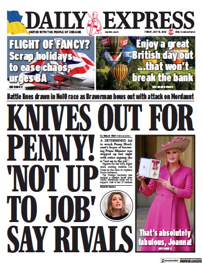 Daily Express Newspaper Front Page for 15 July 2022