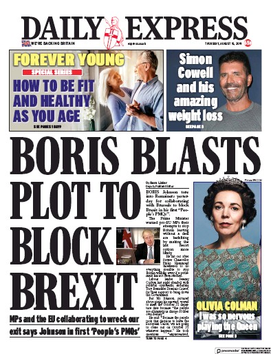Daily Express (UK) Newspaper Front Page for 15 August 2019