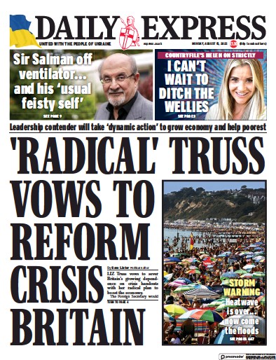Daily Express (UK) Newspaper Front Page for 15 August 2022