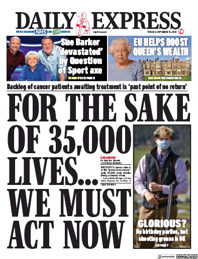 Daily Express Newspaper Front Page for 15 September 2020