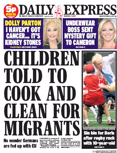Daily Express Newspaper Front Page for 16 October 2015