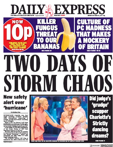 Daily Express Newspaper Front Page for 16 October 2017