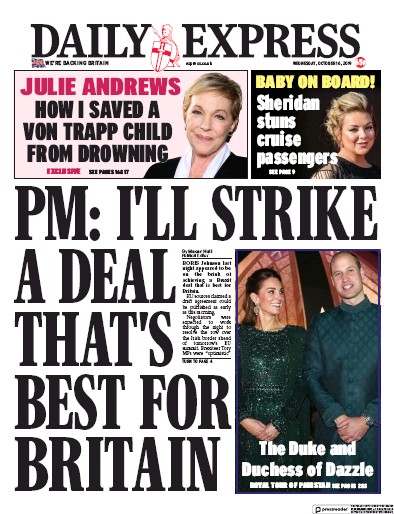 Daily Express Newspaper Front Page for 16 October 2019
