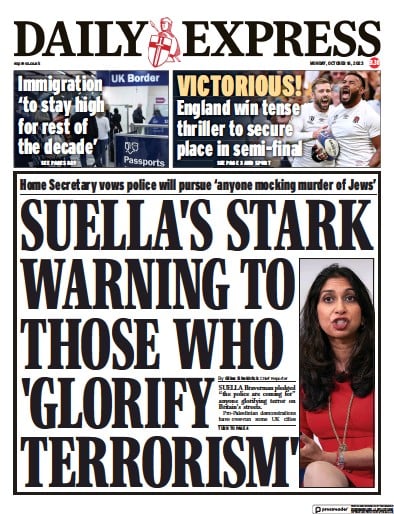 Daily Express (UK) Newspaper Front Page for 16 October 2023