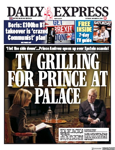 Daily Express (UK) Newspaper Front Page for 16 November 2019