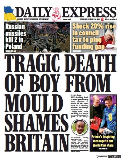 Daily Express (UK) Newspaper Front Page for 16 November 2022