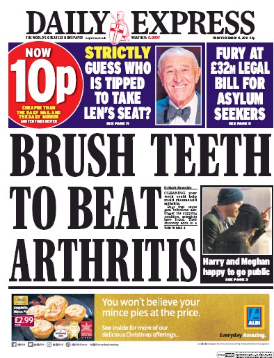 Daily Express Newspaper Front Page for 16 December 2016