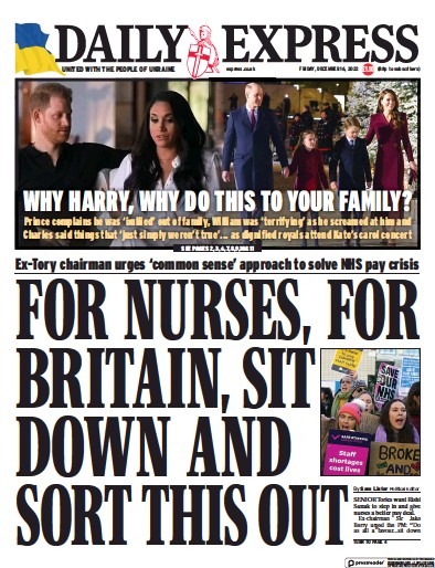 Daily Express Newspaper Front Page for 16 December 2022