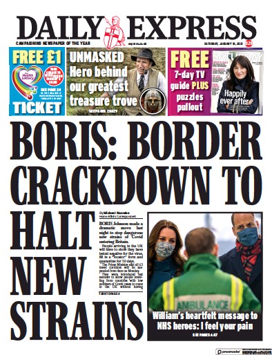 Daily Express (UK) Newspaper Front Page for 16 January 2021