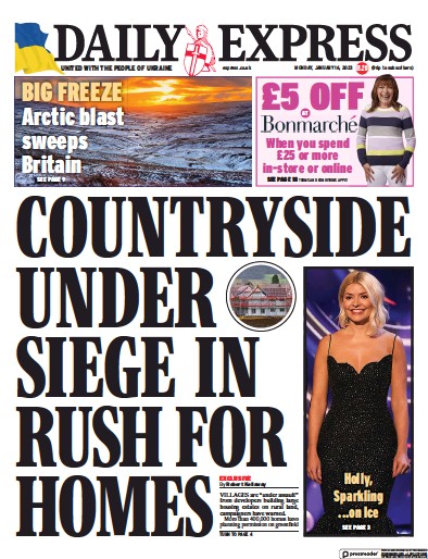 Daily Express (UK) Newspaper Front Page for 16 January 2023